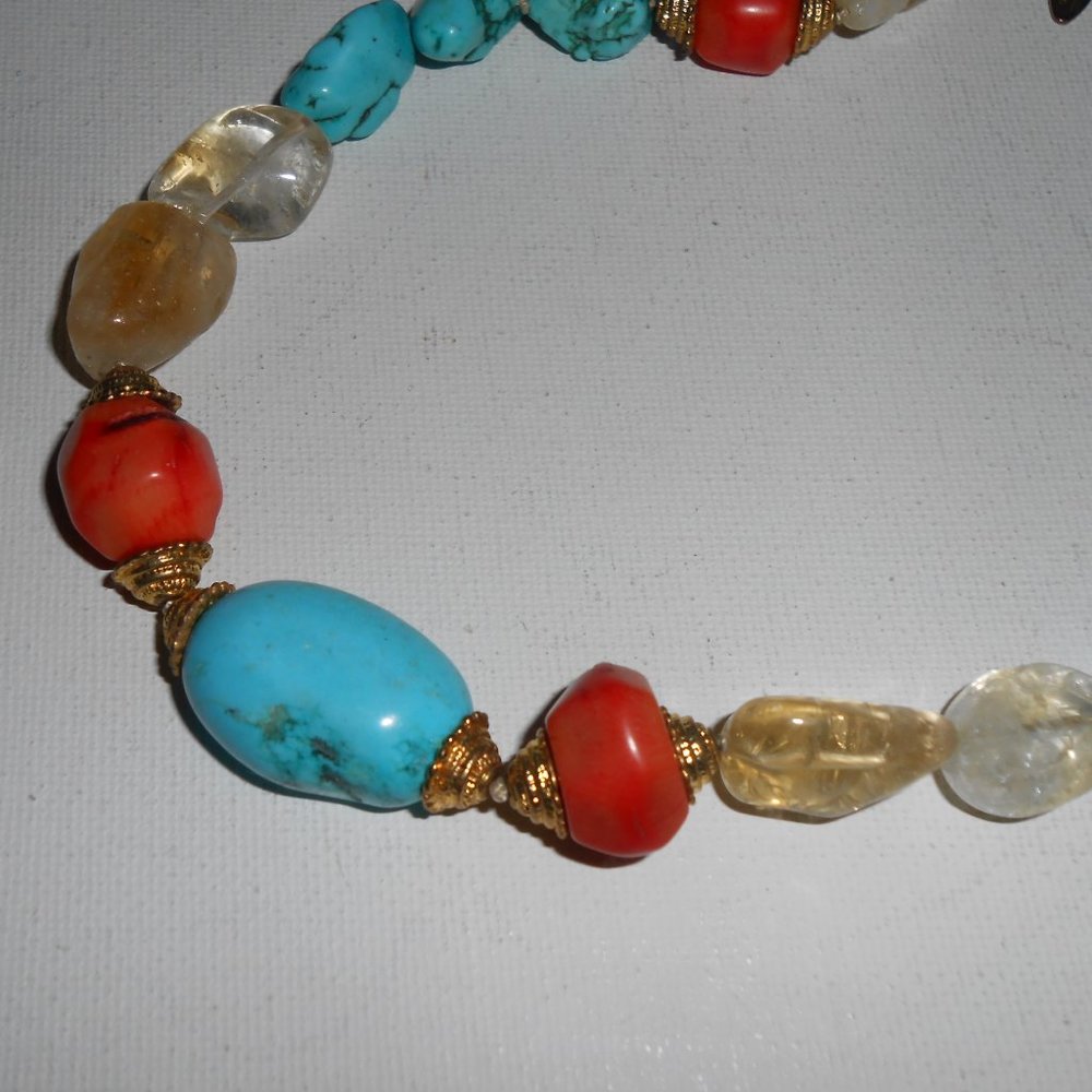 Talbots Faux Coral Citrine Turquoise Bead Necklace - Picture 2 of 5